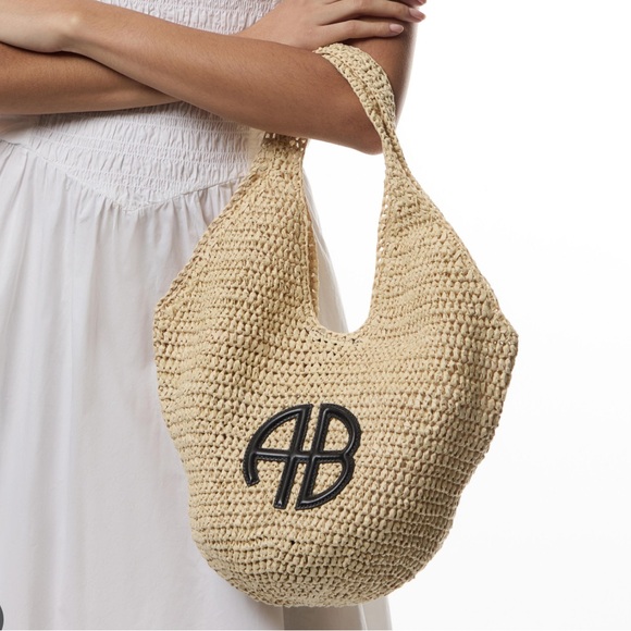 Anine Bing Handbags - New Anine Bing Natural Crochet Small Leah Hobo with Black Monogram